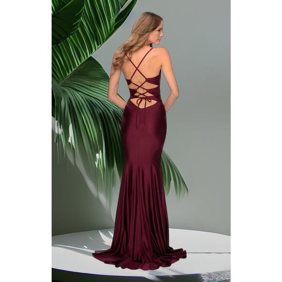 NWT - La Femme 28574 Berry Mesh Neckline Gown Size: 16 - Picture 2 of 3